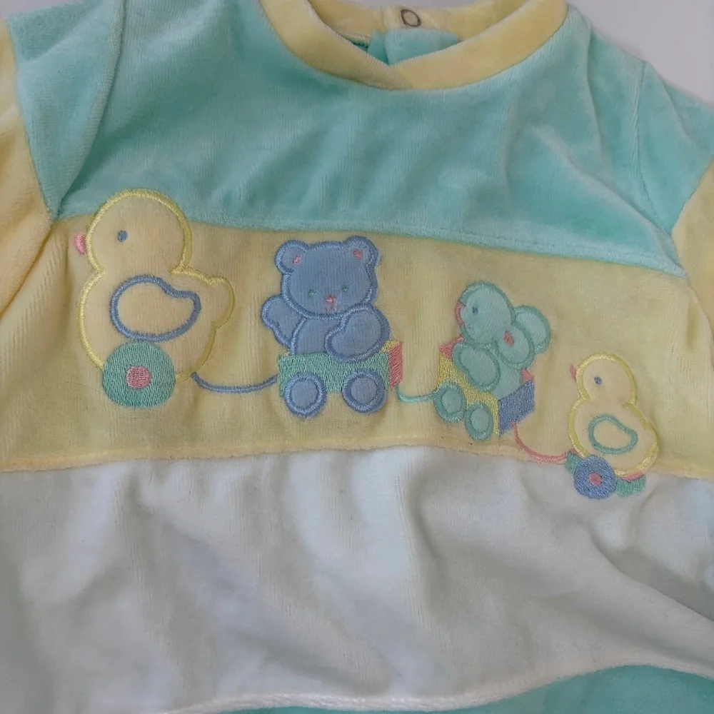 VTG NWT Adorable Unisex Baby 9 mos Little Me‎ Mint Teal Pastel Velour Playwear